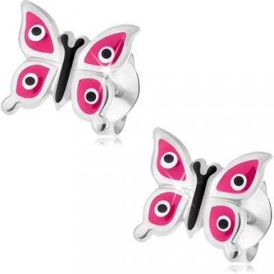 Šperky eshop lesklý motýl s růžovými křídly černobílé tečky I36.01