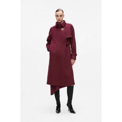 Karl Lagerfeld Belted Long Soft Wool Coat burgundy – Sleviste.cz