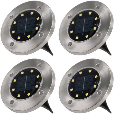 Set solárních vestavěných LED svítidel 4 ks 3 x LED dioda nerez 12 cm – Hledejceny.cz