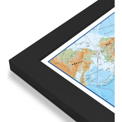 Maps International Svět - nástěnná fyzická mapa 135 x 85 cm Varianta: mapa v dřevěném rámu, Provedení: Pegi černý – Zboží Mobilmania