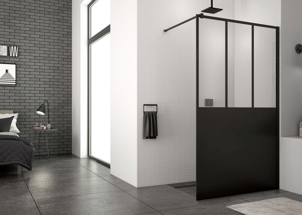 SanSwiss Ronal BlackLine Walk-In STR4P 90 cm, sklo 69