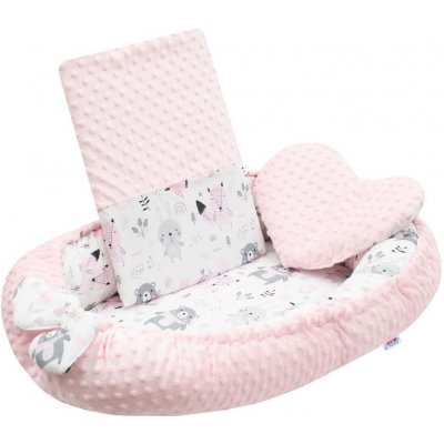Luxusní hnízdečko s polštářkem a peřinkou New Baby z Minky růžové (8596164072370)