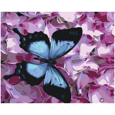 MALUJEŠ Malování podle čísel MODRÝ MOTÝL A KVÍTKA Rozměr 40 x 50 cm Rámování vypnuté plátno na rám – Zboží Dáma