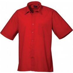 Premier Workwear pánská popelínová pracovní košile s krátkým rukávem červená