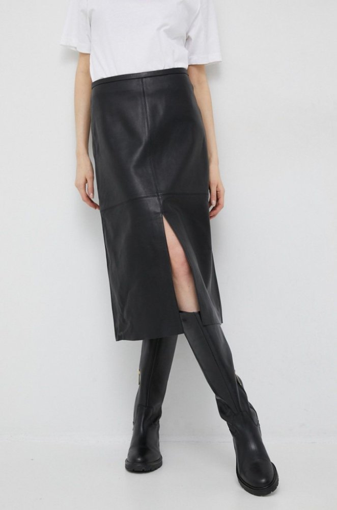 Calvin Klein kožená sukně midi jednoduchá černá – Zboží Dáma