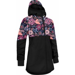Unuo Street dívčí softshellový kabát s fleecem černá Kouzelné květiny