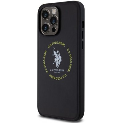 U.S. Polo PU Leather Printed Round Double Horse MagSafe iPhone 15 Pro Max černé