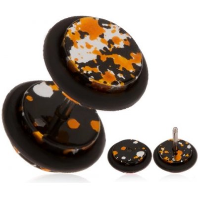 Šperky eshop akrylový falešný plug do ucha skvrny černé oranžové a stříbrné barvy PC05.30 – Zboží Mobilmania