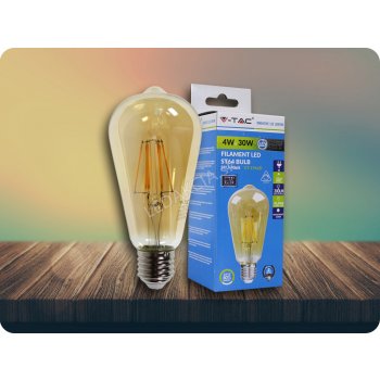 V-tac E27 LED Retro Filament žárovka 4W ST64 Teplá bílá 2200K Stmívatelná