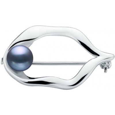 Gaura Pearls stříbrná brož s černou perlou Agathe SK23490BR/B stříbrná Černá