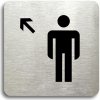 Piktogram Accept Piktogram "WC muži vlevo nahoru" (80 × 80 mm) (stříbrná tabulka - černý tisk bez rámečku)