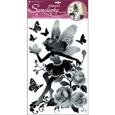 Anděl 10018 samolepící dekorace víla černá glitry a kamínky 60x32cm – Zboží Dáma