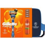 Gillette Fusion5 gel na holení 200 ml + Fusion5 Champions League holicí strojek 1 ks + Gillette Fusion5 náhradní břity 4 ks + kosmetická taška 1 ks – Sleviste.cz
