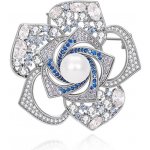 Éternelle luxusní brož ve tvaru květu perla zirkony B8146-XH3564 stříbrná – Zboží Dáma