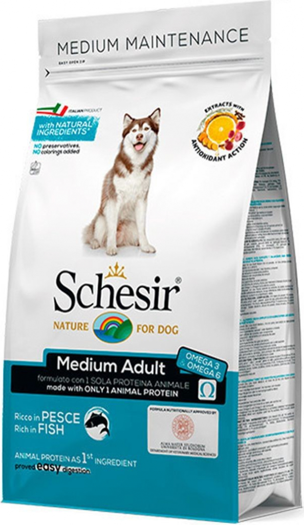 Schesir dog Medium Adult Tuňák a sleď s rýží 12 kg