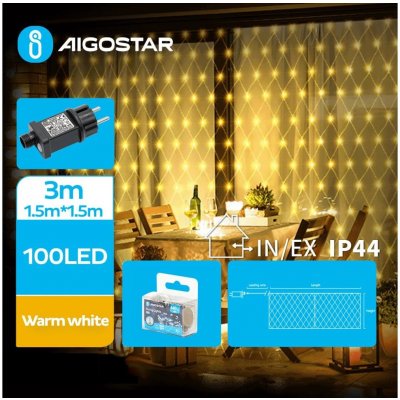 Aigostar LED Venkovní vánoční řetěz 100xLED 8 funkcí 4,5x1,5m IP44 teplá bílá B103031RT – Hledejceny.cz