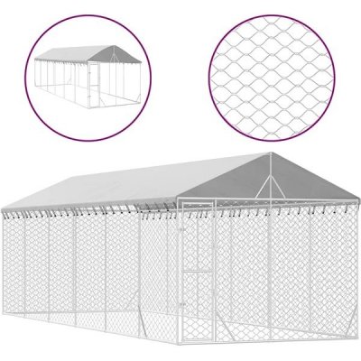 Shumee Venkovní psí kotec se střechou stříbrný 300 x 900 x 250 cm ocel – Zboží Dáma