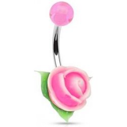 Šperky4U piercing do pupíku silikonová růžička růžová BA01087-P