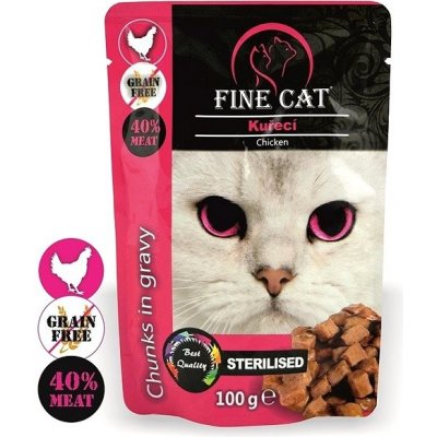 FINE CAT GRAIN FREE STERILISED KUŘECÍ v omáčce 22 x 100 g