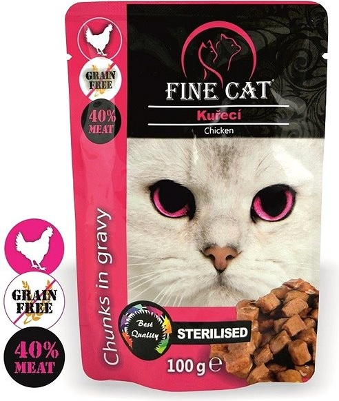 FINE CAT GRAIN FREE STERILISED KUŘECÍ v omáčce 22 x 100 g