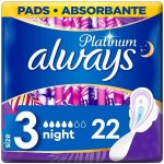 Always Platinum Night Velikost 3 Hygienické Vložky s křidélky 22 ks – Zboží Mobilmania