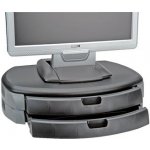 Podstavec pod monitor, se dvěma zásuvkami na kancelářské potřeby, černý, zpevněný plast, 40 nosnost