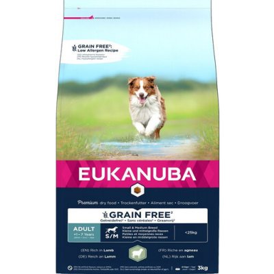 Eukanuba Grain Free S/M Adult Jehněčí 3 kg