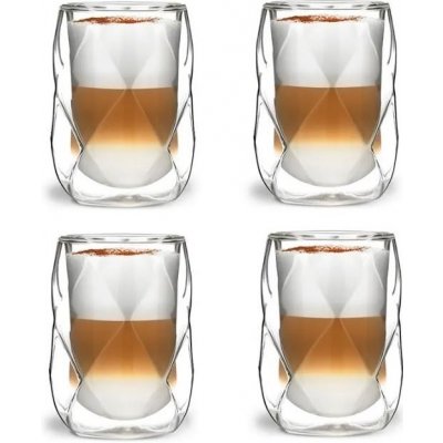 Design Vialli GEO dvoustěnné skleněné termo sklenice na kávu a čaj 4 x 350 ml – Zboží Dáma