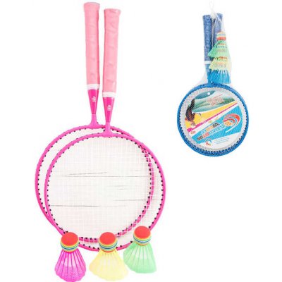 Teddies Badminton sada dětská kov/plast 2 pálky + 3 košíčky 2 barvy v síťce 23x45x6cm