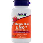 NOW Foods Mega D3 & MK-7 Vitamín d3 5000 IU & Vitamín K2 180ug 60 rostlinných kapslí – Hledejceny.cz