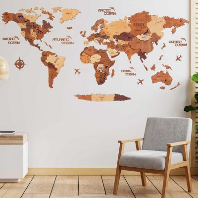 3D Dřevěná mapa světa Wudline (L)150 X 80 cm – Zboží Dáma