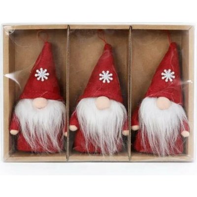 DECOLED Sada vánočních ozdob trpaslíci 11 cm, červená, textil, balení 3 ks – Sleviste.cz