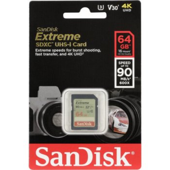 SanDisk SDHC Extreme 64 GB UHS-I U3 V30 SDSDXVE-064G-GNCIN