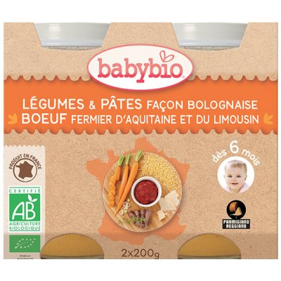 Babybio zelenina s těstovinami na boloňský způsob s hovězím masem 2 x 200 g – Zboží Mobilmania