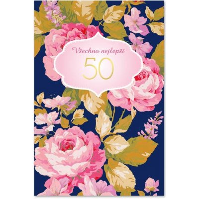 Ditipo Blahopřání - K VÝROČÍ 50.tiny (růžové květy) GK