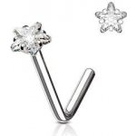 Šperky4U zahnutý piercing do nosu hvězdička čirý kamínek N0067-C – Zboží Dáma