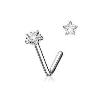 Šperky4U zahnutý piercing do nosu hvězdička čirý kamínek N0067-C – Zboží Dáma