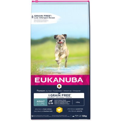 Eukanuba Adult Small Medium Breed Grain Free Chicken 12 kg – Sleviste.cz
