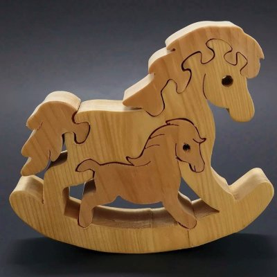 Amadea dřevěné puzzle houpací kůň masivní dřevo dvou druhů dřevin