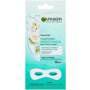 Garnier Moisture Smoothness s kokosovou vodou a kyselinou hyaluronovou textilní maska na oči 6 g