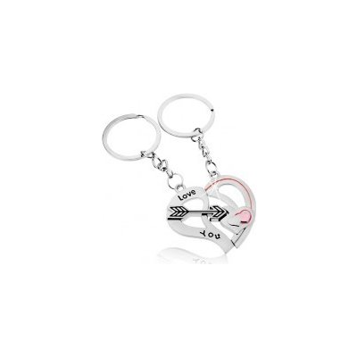 Přívěsek na klíče pro dvojici stříbrná dvě poloviny srdce šíp nápis Z10.12 – Zboží Mobilmania