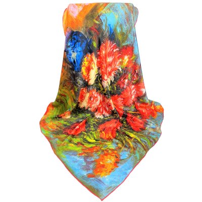 luxusní hedvábný květinový šátek s červenými květy ve váze – Zboží Dáma