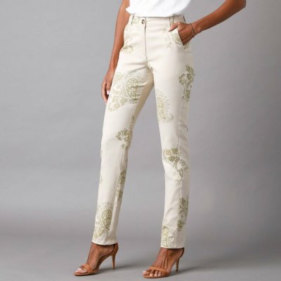 Chino kalhoty s paisley potiskem béžová – Sleviste.cz