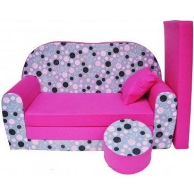 FIMEX Rozkládací dětská pohovka s bobkem a polštářkem Kolečka a Kočičky Růžová – Hledejceny.cz