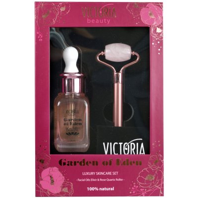 Victoria Beauty Garden of Eden Rose Quartz Roller masážní váleček na obličej + protivráskové sérum 30 ml dárková sada