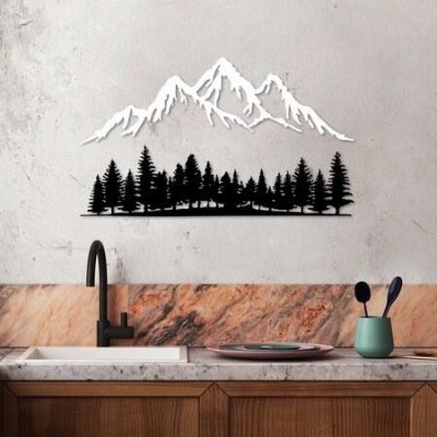 Wallity Decorative Metal Wall Accessory Nature And Mountain - 4 Black White