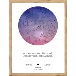 Plakát s hvězdnou oblohou - fialovo bílý Rozměr plakátu: A4 (21 x 29,7 cm), Rámeček: Dřevěný rámeček, Počet osob, Text: 2 osoby zobrazený text – Hledejceny.cz