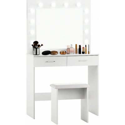 Aga Toaletní stolek se zrcadlem a osvětlením + taburet MRDT11-MW Matný bílý – Sleviste.cz