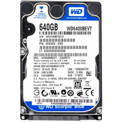 WD Scorpio Blue 640GB, 2,5" SATAII, 5400rpm, 8MB, WD6400BEVT
