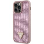 Pouzdro Guess Rhinestones Triangle Metal Logo iPhone 14 Pro Max růžové – Zboží Mobilmania